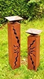 Gartendeko zwei Rostsäulen in der Höhe 80cm + 60cm Gartenfigur mit Tränke