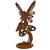 Gartenfigur Elfe auf Fliegenpilz Metall Rost 40cm