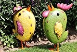 Gartenfiguren Hahn oder Henne aus Metall 2 Varianten zur Auswahl (Henne gelb)