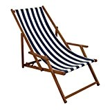 Gartenliege blau-weiß Liegestuhl Sonnenliege Strandstuhl Deckchair Buche dunkel klappbar 10-317