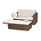 Gartenmöbel Lounge Sofa mit klappbarer Bank / Tisch in braun aus Polyrattan