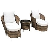 Gartenmöbel Polyrattan Lounge Sitzgruppe Garnitur 2 Sessel mit Hocker,1 x Tisch (Kaffee/Weiß)