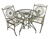 Gartenmöbel-Set "Granada" bestehend aus einem Tisch und zwei Stühlen aus Metall im Landhaus-Stil, Antikgrün, pulverbeschichtet