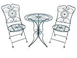 Gartenmöbel-Set "Murcia" bestehend aus einem Tisch und zwei Stühlen aus Metall im Landhaus-Stil, Antikblau für Haus und Garten, Durchmesser 60cm