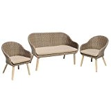 Gartenmöbel Set Sitzgruppe Garnitur Lounge Set aus Polyrattan und Akazien Holz - bestehend aus 1 Sofa und 2 Stühlen