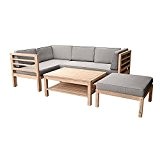 Gartenmöbel-Set variabel platzierbar 2 Sitzelemente 1 Gartentisch 1 Hocker-Sessel Akazien-Holz inklusive Auflagen Braun Grau