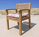 Gartenstuhl Sessel Teakstuhl Teak Holz Stuhl mit Armlehne und Sitzkissen