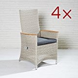 Gartenstühle Polyrattan Stuhl beige 4x Stühle Garten Teak Lehne Positionsstühle