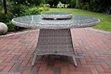 Gartentisch Destiny Luna XL Offwhite Hellgrau 150 cm Tisch Polyrattan Geflechttisch Esstisch mit Drehtablett abnehmbar