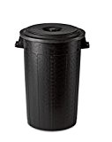 Gartentonne, Abfalltonne aus Kunststoff in Schwarz mit Deckel. Mit 100 Liter Volumen. Maße Ø 52 x H 65 cm