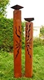 Garterndeko Rostsäulen 150 cm und 125 cm mit Risse und Vogeltränke