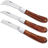 Gärtner Messerset Premium RH654 Gartenhippe + Kopuliermesser + Okuliermesser aus Rosenholz & Edelstahl-Klinge, 3 schöne Taschenmesser