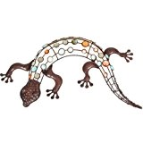 Gecko mit farbigen Dekorsteinen Wanddekoration für den Garten Gartendekoration NEU
