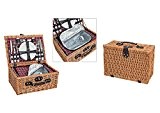 Gestreifter Picknick-Korb aus Weidengeflecht | 25-teiliges Picknick-Set für 4 Personen mit Kühltasche | Schöner Picknick-Koffer inklusive Messer + Gabeln + ...