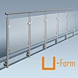 Glas-Pfosten-Geländer, U-Form (2x90° Ecke), Bausatz DIY, seitliche Montage, Länge bis 22,5 m