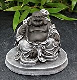 Glücksbuddha Figur - Schwarz/Schiefergrau, Buddha, Statue, Deko, Geschenk, Steinguss