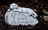 Grabschmuck Grabstein Hund "Geliebt und unvergessen", frost- und wetterfest bis 30°C, massiver Steinguss