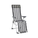 greemotion Alu-Klappstuhl Texel mit Fußteil & Armlehne - Campingstuhl grau-gestreift, Rückenlehne 3-fach verstellbar - Aluminium-Klappsessel - Hochlehner-Stuhl klappbar für Garten, ...