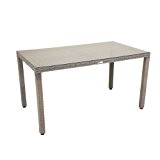 greemotion Rattan Tisch 429156 für den Innen- und Außenbereich, mit Sicherhietsglasplatte, gartentisch mit Niveauregulierung zur Ausbesserung von Bodenunebenheiten, wetter- und ...