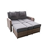 greemotion XXL Rattan-Lounge Orlando mit Dach - Gartensofa mit Auflagen in Grau & Ablage - 2-Sitzer Garten-Sofa mit verstellbarer Rückenlehne, ...