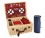Greenfield Collection (GG020PW) Deluxe Picknickkorb für 4 Personen, Weide, Futter in Royal Rot mit luxus Picknickdecke in Nachtblau