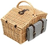 Greenfield Collection (HP003) Deluxe Somerley Picknickkorb für 4 Personen mit passender Decke, Weide, gestreiftes Futter: Mitternachtsblau - Weiß gestreift