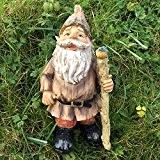 Groß Woodland Garden Gnome & Holz Stick - Neutral Farbe Outdoor Skulptur & Ornament H29 cm