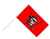 Große Stockflagge / Stockfahne Pirat auf rotem Tuch + gratis Sticker, Flaggenfritze®