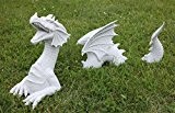 Großer 3 teiliger Drache granitfarben Garten Dragon Figur In und Outdoor