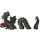 Großer 3 teiliger Drache mit Kugel Dragon Figur Gartenfigur