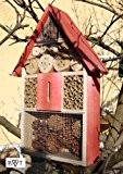 Großes Insektenhotel, KOMPLETT mit Schmetterlingshaus rot lasiert Vogelhäuschen Nistkasten Insektenhotel, KOMPLETT mit Schmetterlingshaus aus Holz Insektenhäuschen - biologischer ökologischer natürlic
