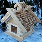 Großes XXL Vogelhaus Schreinerarbeit Futterhaus Vogelhäuschen -- Wetterschutz lasiert -- Blockhaus Holz Vogelhäuser (Natur)