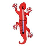 HAB & GUT (TG001-ROT) Fenster - Thermometer Gecko ROT aus Metall, 14cm mit 4 starken Saugnäpfen zur Befestigung innen und ...