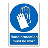 Hand Schutz zu tragen, Pflicht Hinweisschild selbstklebend Vinyl Aufkleber, Selbstklebendes Vinyl, A5 148x210mm