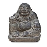 Happy Buddha Stein-Figur Skulptur Lavasand Bali Gott Garten Deko 21cm