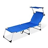HG® Liege Sonnenliege Strandliege Gartenliege Liegestuhl Mit Sonnendach Verstellbar Aluminium blau
