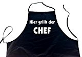 Hier grillt der CHEF; Schürze (Latzschürze - Grillen, Kochen, Berufsbekleidung, Kochschürze), schwarz