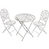 Hill Interiors Gartenmöbel-Set aus Metall, Tisch und zwei Stühle, mit Blumen-Design (Einheitsgröße) (Weiß)