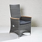 Hochlehner Gartenstuhl Gartensessel Polyrattan schwarz grau Positionsstuhl Stuhl