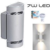 Hochwertige LED Wandleuchte UpDown Alu inkl. 2x LED GU10 Markenstrahler von LEDANDO 7W - grau - warmweiß - für Innen ...