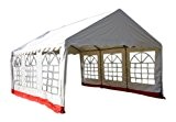 Hochwertiges Festzelt Partyzelt Pavillon 4 x 6 m weiß / roter Rand mit Seitenteilen für Garten Terrasse Feier Markt als ...