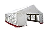 Hochwertiges Festzelt Partyzelt Pavillon 6 x 8 m weiß / roter Rand mit Seitenteilen für Garten Terrasse Feier Markt als ...