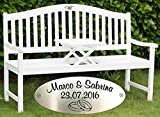 Hochzeitsbank Landhausstil mit Personalisierung - silberne Gravurplakette mit Namen & Datum - romantisches Hochzeitsgeschenk für Paare (Weiß lackiert)
