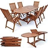 Holz Sitzgruppe Vanamo mit 6 klappbaren Stühlen und ausziehbaren Tisch