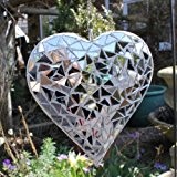 Hübsches Hängendes Silber Spiegel-Mosaik Herz Ornament, Garten oder Haus Deko