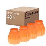 Hussala Bonfire Kerzen mit Kunststoff-Windlicht-Glas (Outdoor & Indoor-Kerze) Brennzeit 40 h - orange [4 Stück]