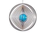 Illumino Edelstahl-Windspiel Kreis-Raute-Kreis mit türkisfarbener 70mm Glaskugel