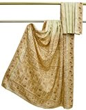Indian Jahrgang 100% reine Seide Saree Blumen gedruckt Beige Kleid machen Sari Deco