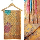 Indian Jahrgang Georgette Saree Gelb gewebt Sarong Sari Handwerk Gebraucht Fabric 5 Yard
