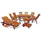indoba® IND-70041-SFSE9SLSW - Serie Sun Flair - Gartenmöbel Set 9-teilig aus Holz FSC zertifiziert - 6 klappbare Gartenstühle + ausziehbarer ...